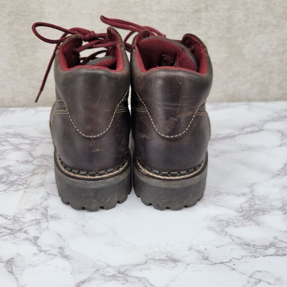 American Eagle Vintage Brown Leather  Boots with Deep Red Laces Chunky Lug Soles - Picture 12 of 12